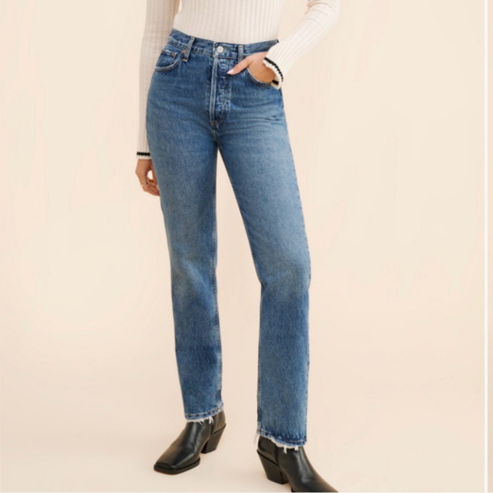Agolde Blue High-Rise Straight Leg Jeans